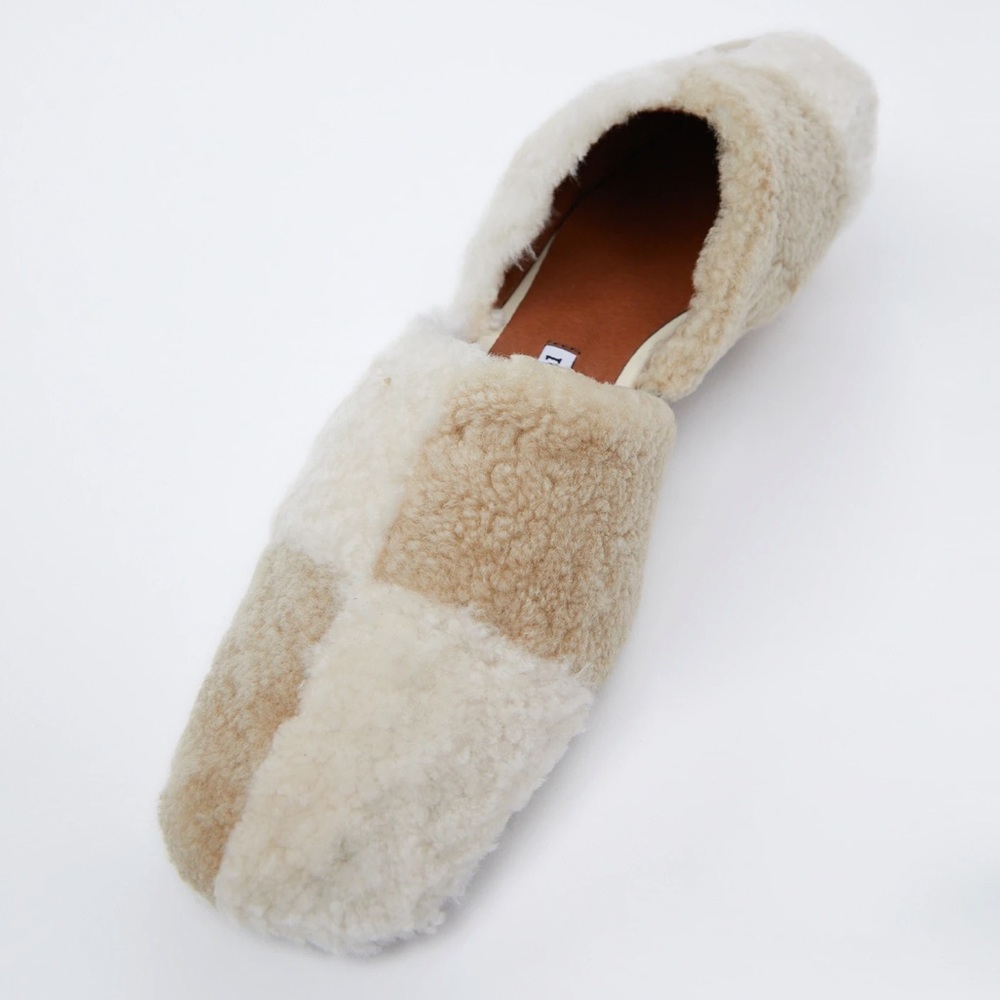 Source Unknown Square Toe Checker Mules Sheep Fur